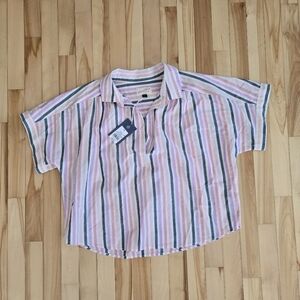 Pink and Green Striped Button-Up Shirt